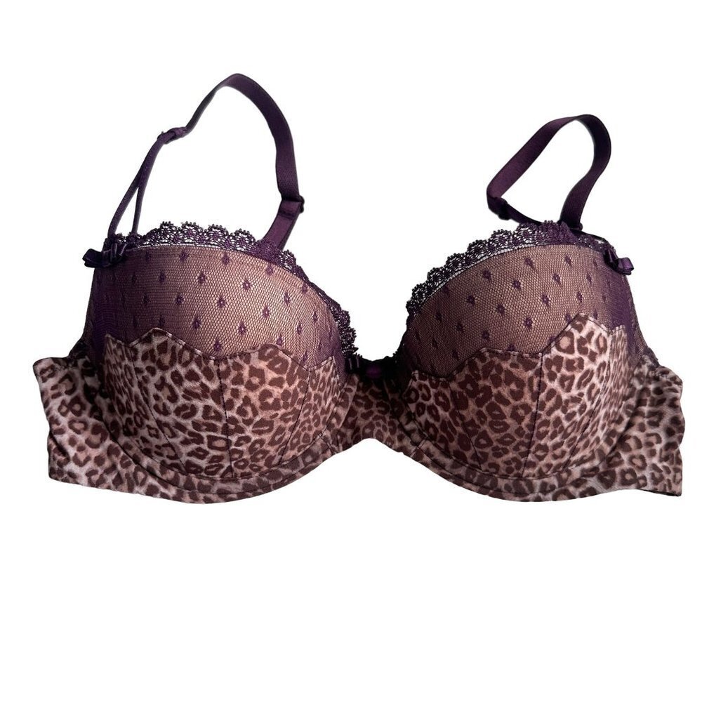 Felina Lingerie Purple Leopard Print Push-Up Bra NWOT Size 34C